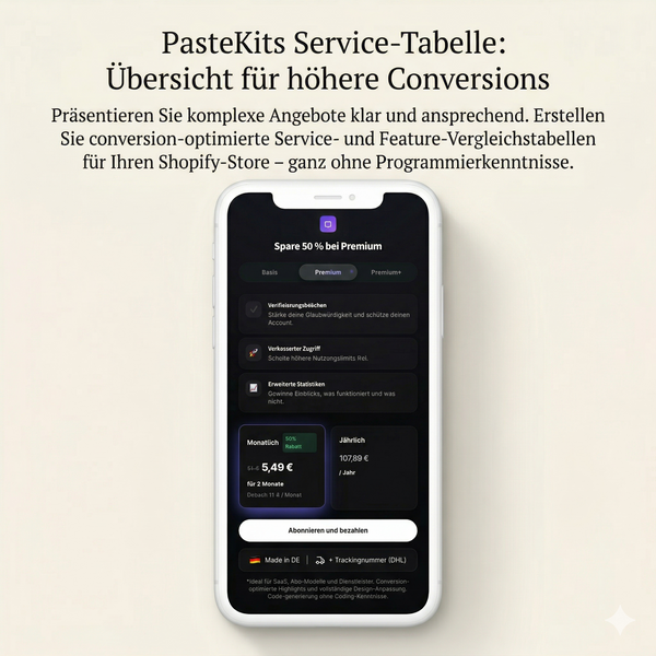 High-Conversion Preistabelle für Shopify
